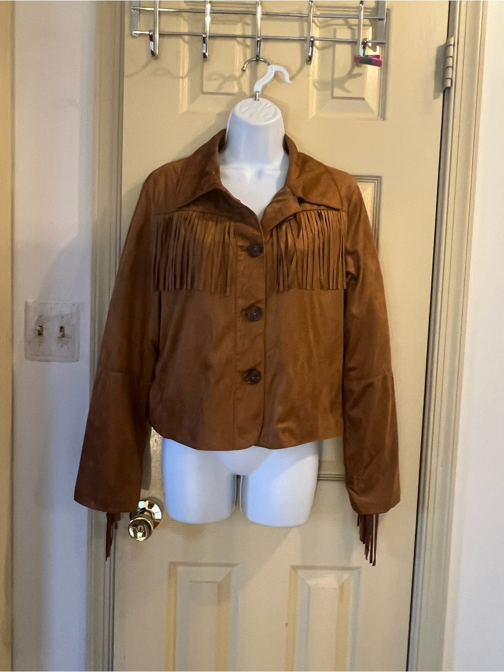 Universal Thread Chest Fringe Brown Suede Button Jacket
